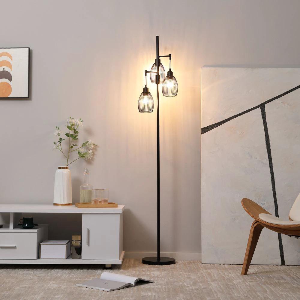 HOMCOM 170cm Industrial 3-Light Floor Lamp, Dimmable Black Homcom - Uncategorized Lamp