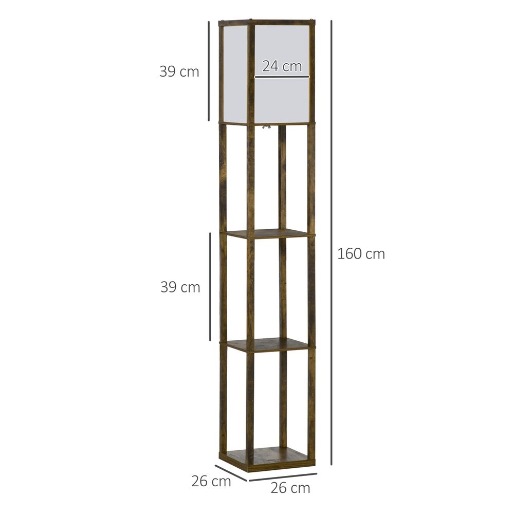 4-Tier Floor Lamp, Floor Light with Storage Shelf, Brown 3-Tier - Lamp from HOMCOM
