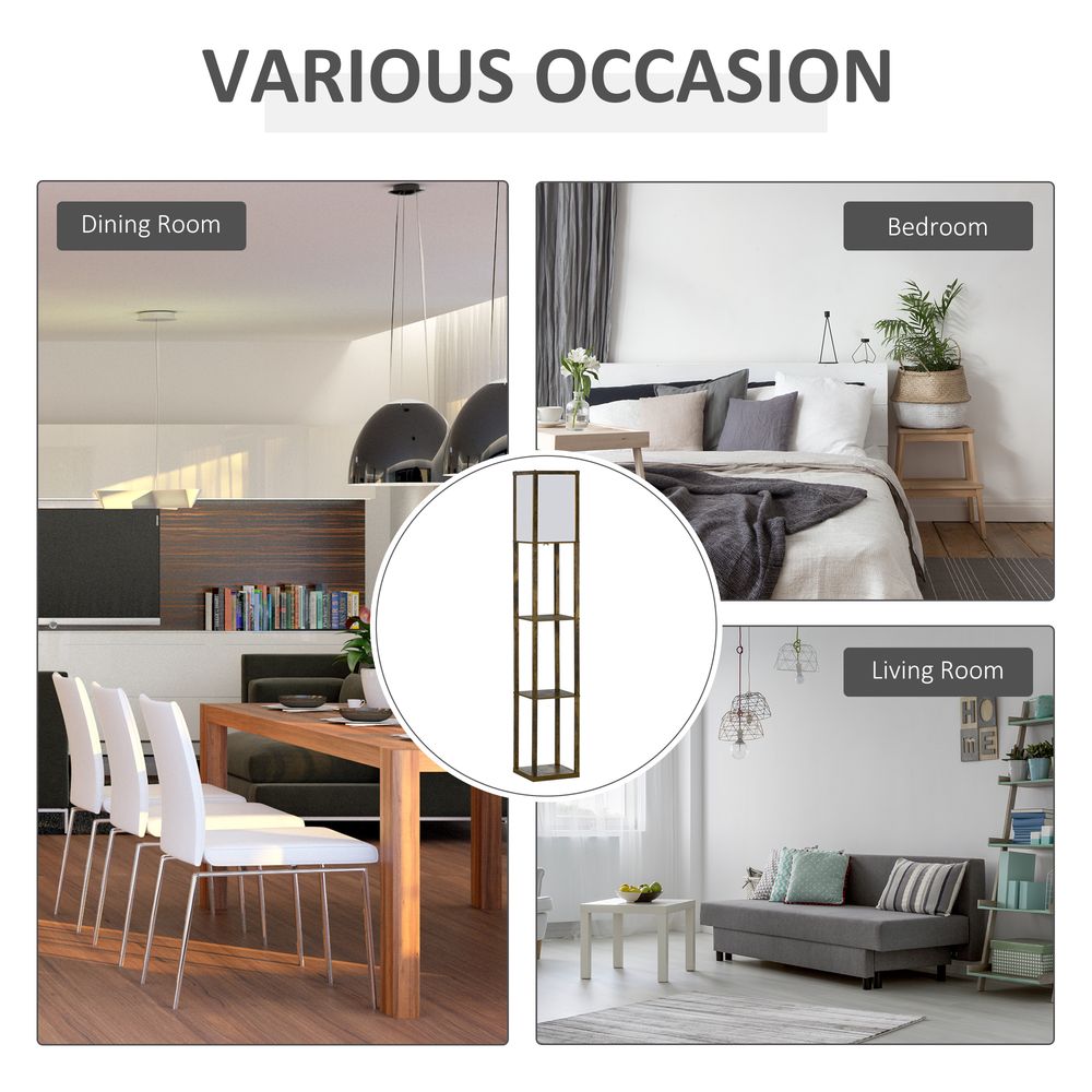 4-Tier Floor Lamp, Floor Light with Storage Shelf, Brown 3-Tier - Lamp from HOMCOM