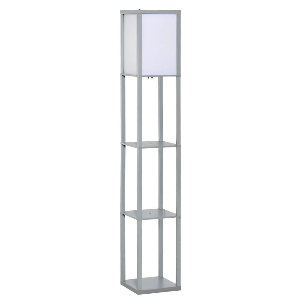 4-Tier Floor Lamp, Floor Light with Storage Shelf, Grey 3-Tier by HOMCOM