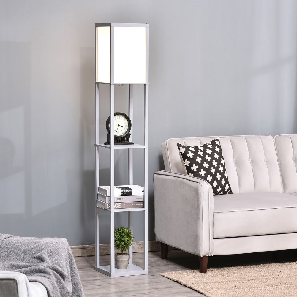 4-Tier Floor Lamp, Floor Light with Storage Shelf, Grey 3-Tier - Lamp from HOMCOM
