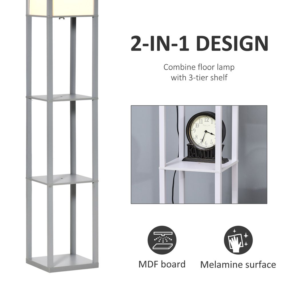 4-Tier Floor Lamp, Floor Light with Storage Shelf, Grey 3-Tier - Lamp from HOMCOM