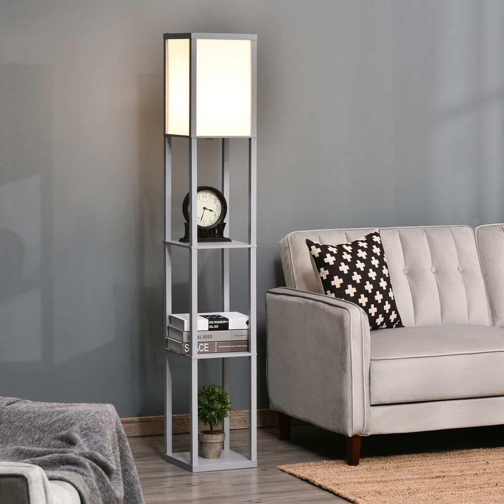 4-Tier Floor Lamp, Floor Light with Storage Shelf, Grey 3-Tier - Lamp from HOMCOM