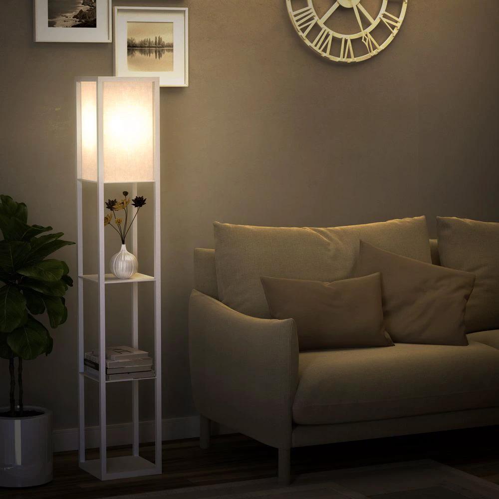 4-Tier Floor Lamp, Floor Light with Storage Shelf, White 3-Tier by HOMCOM