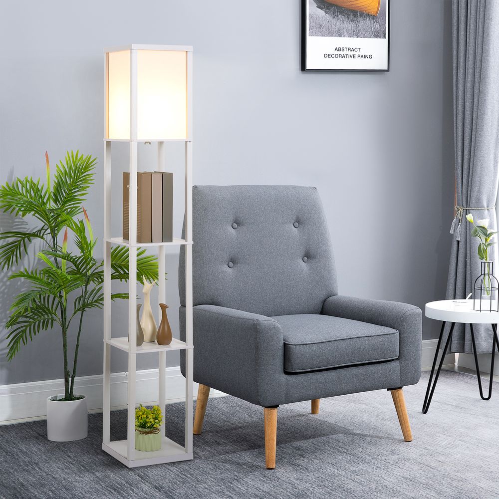 4-Tier Floor Lamp, Floor Light with Storage Shelf, White 3-Tier - Lamp from HOMCOM