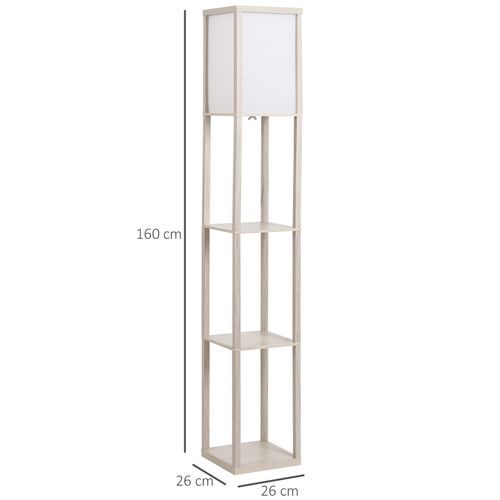 4-Tier Floor Lamp, Floor Light with Storage Shelf White and Oak 3-Tier - Lamp from HOMCOM