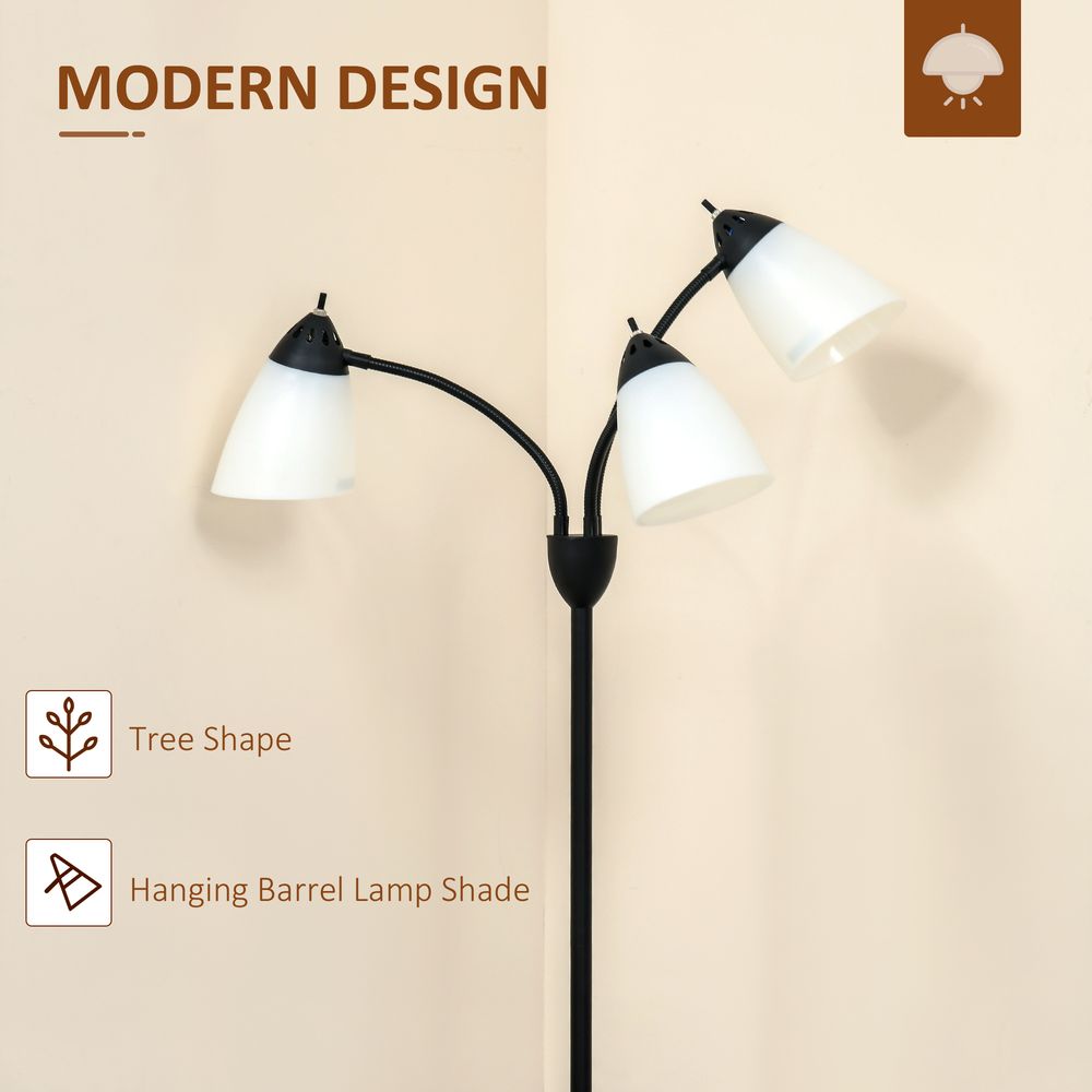 Arc Tree Floor Lamp 3 Adjustable Rotating Lights, with Steel Frame, 155cm, Black - Lamp from HOMCOM