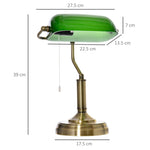 Banker's Table Lamp Desk Lamp w/Antique Bronze Base, Glass Shade and Pull Rope - Lamp from HOMCOM