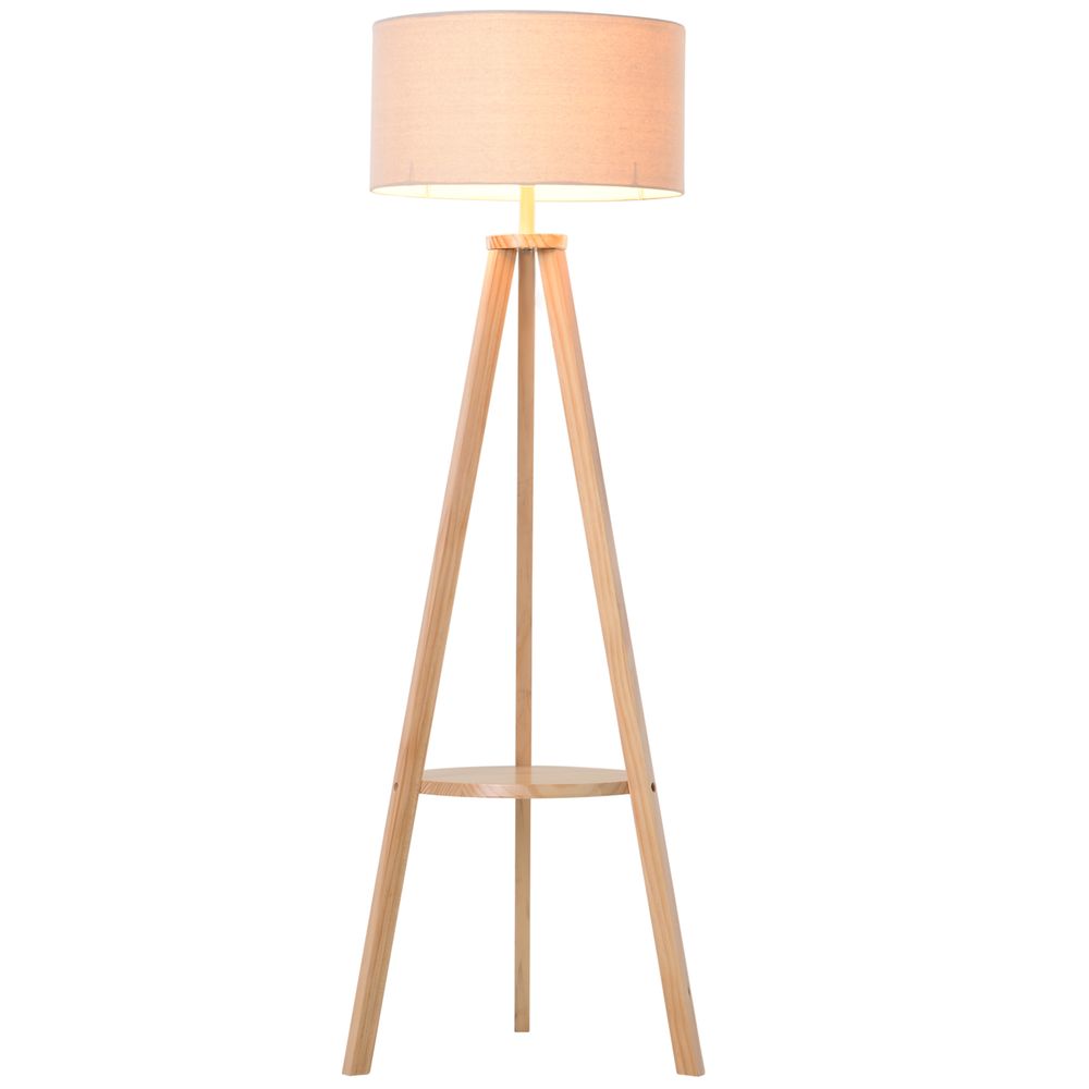 Floor Lamp, 154H cm-Beige/Natural Wood Colour - Lamp from HOMCOM