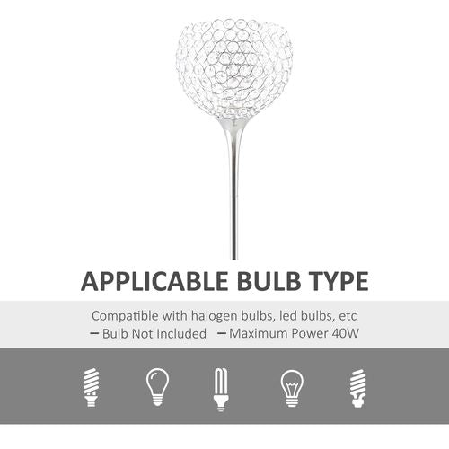 Floor Lamp with K9 Crystal Lampshade, E27 Bulb Switch Silver Lampshade - Lamp from HOMCOM