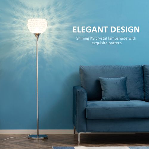 Floor Lamp with K9 Crystal Lampshade, E27 Bulb Switch Silver Lampshade - Lamp from HOMCOM