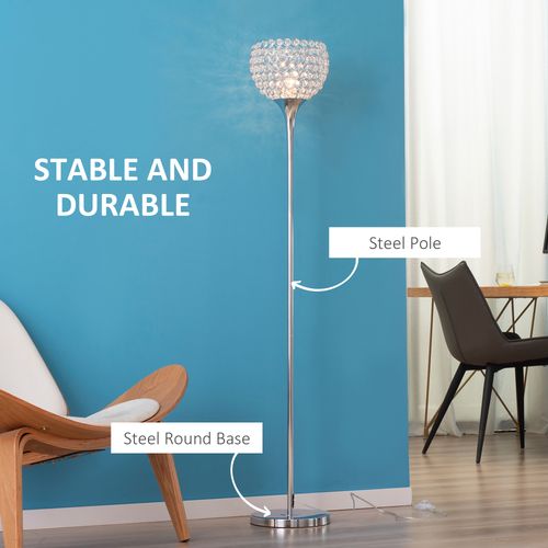 Floor Lamp with K9 Crystal Lampshade, E27 Bulb Switch Silver Lampshade - Lamp from HOMCOM