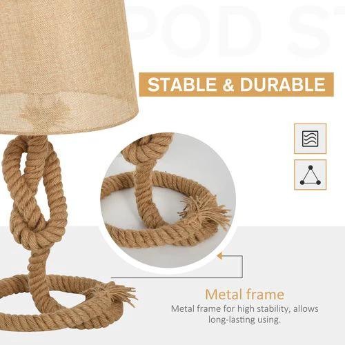 HOMCOM Hemp Rope Linen Shade Table Lamp Beige - Lamp