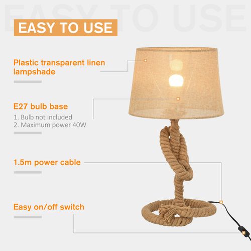 Hemp Rope Linen Shade Table Lamp Beige - Lamp from HOMCOM
