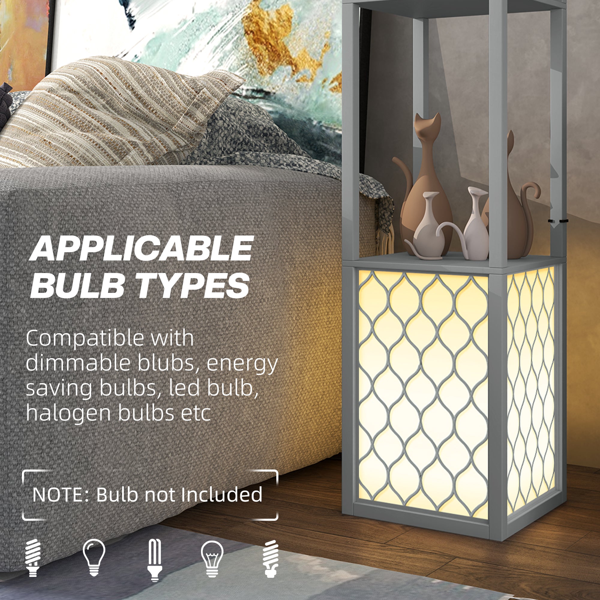 HOMCOM 2-Light Modern Floor Lamp with Shelves for Living Room, Bedroom, Grey - Lamp from HOMCOM