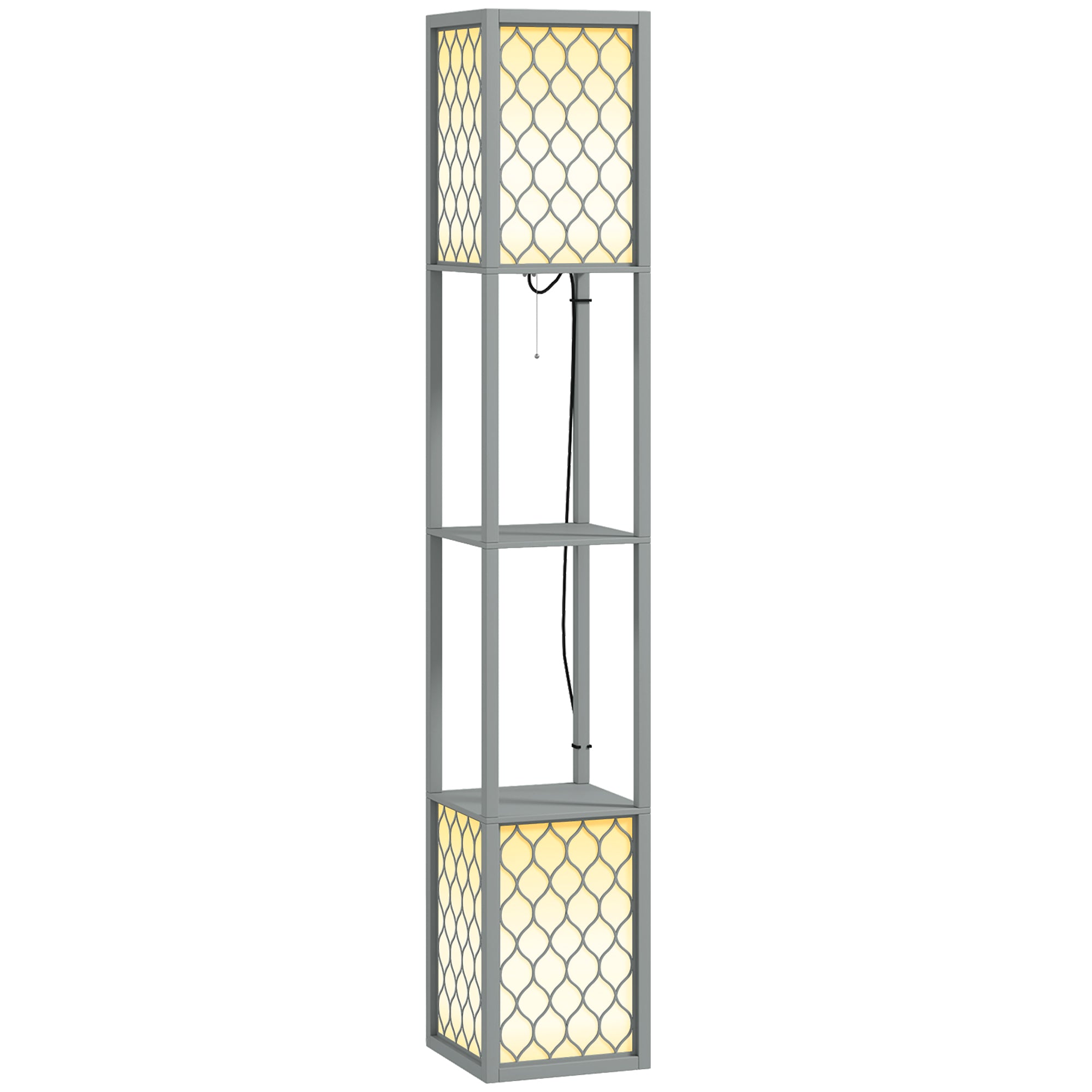 HOMCOM 2-Light Modern Floor Lamp with Shelves for Living Room, Bedroom, Grey - Lamp from HOMCOM