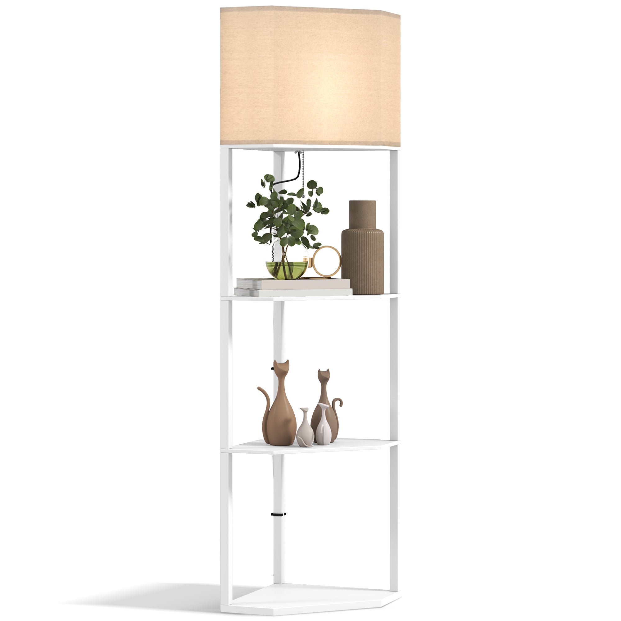 HOMCOM Corner Modern Floor Lamp with Shelves for Living Room, Bedroom, White - Lamp from HOMCOM