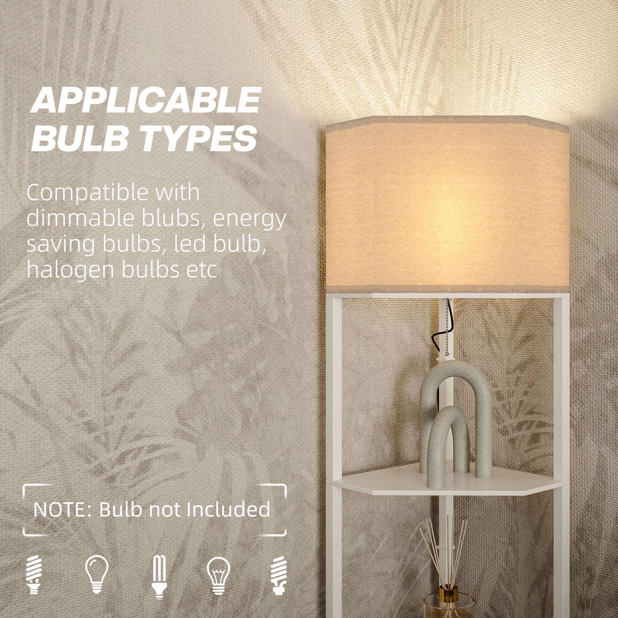 HOMCOM Corner Modern Floor Lamp with Shelves for Living Room, Bedroom, White - Lamp from HOMCOM