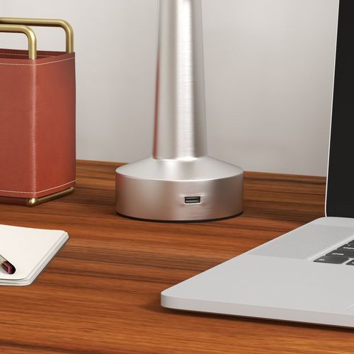 HOMCOM LED Cordless Table Lamp with Battery Operated for Bedroom, Silver - Lamp from HOMCOM