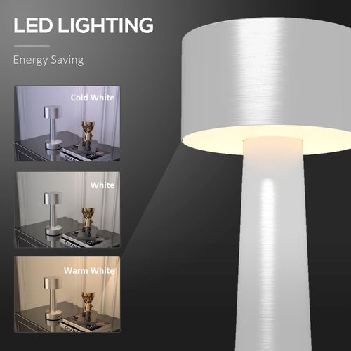 HOMCOM LED Cordless Table Lamp with Battery Operated for Bedroom, Silver - Lamp from HOMCOM
