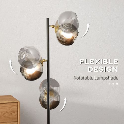 HOMCOM Modern Floor Lamp with Glass Global Shade, 3 Light, for Living Room - Lamp from HOMCOM