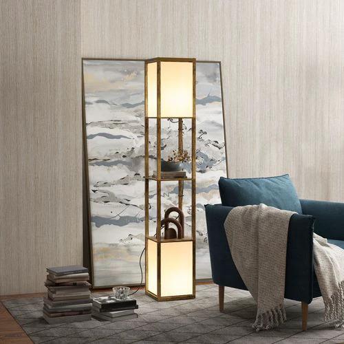 HOMCOM Shelf Floor Lamp with Dual Light, for Living Room, Bedroom, Brown by HOMCOM