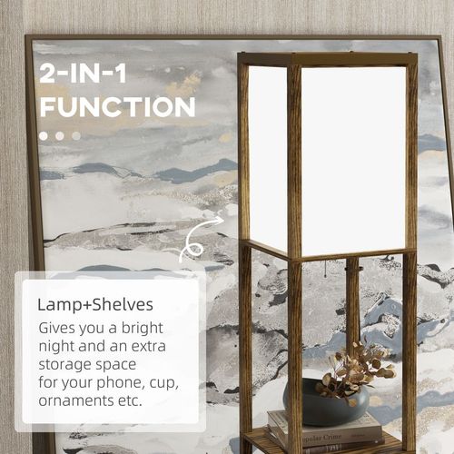 HOMCOM Shelf Floor Lamp with Dual Light, for Living Room, Bedroom, Brown - Lamp from HOMCOM