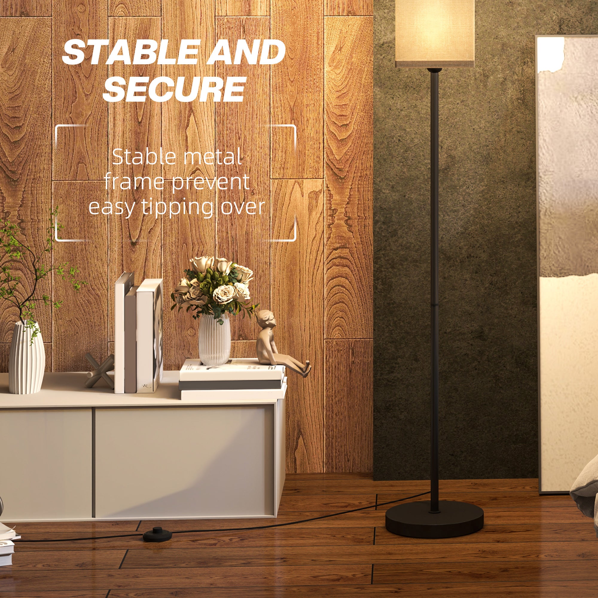 HOMCOM Standing Floor Lamp with Linen Shade for Living Room, Bedroom, Black - Lamp from HOMCOM