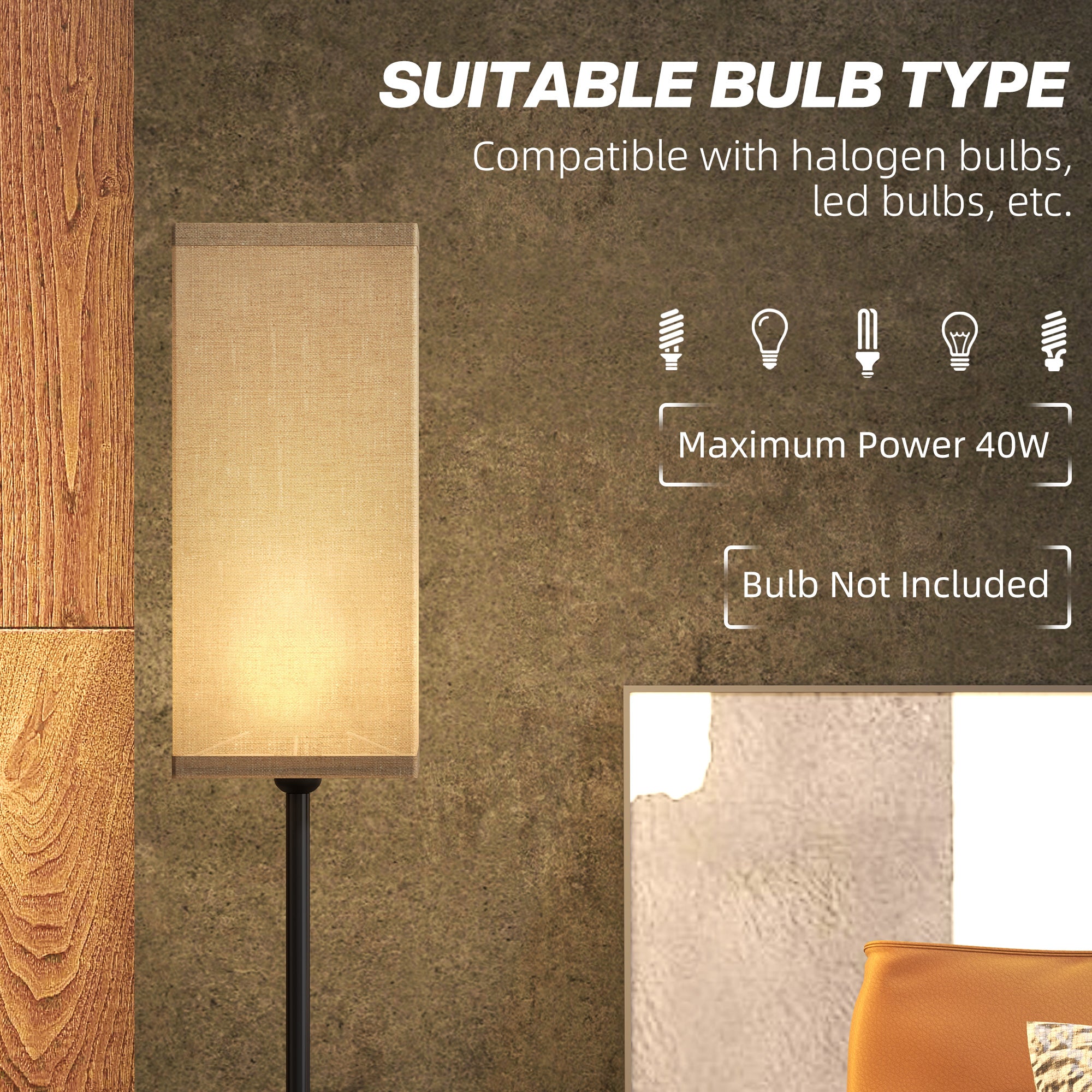 HOMCOM Standing Floor Lamp with Linen Shade for Living Room, Bedroom, Black - Lamp from HOMCOM