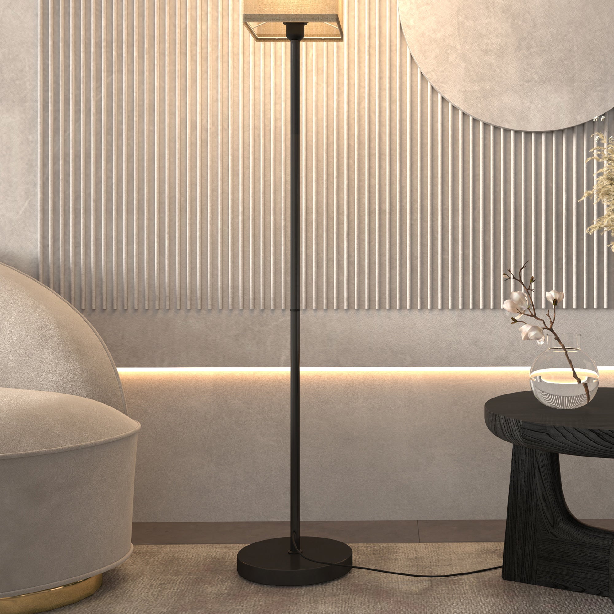 HOMCOM Standing Floor Lamp with Linen Shade for Living Room, Bedroom, Black - Lamp from HOMCOM