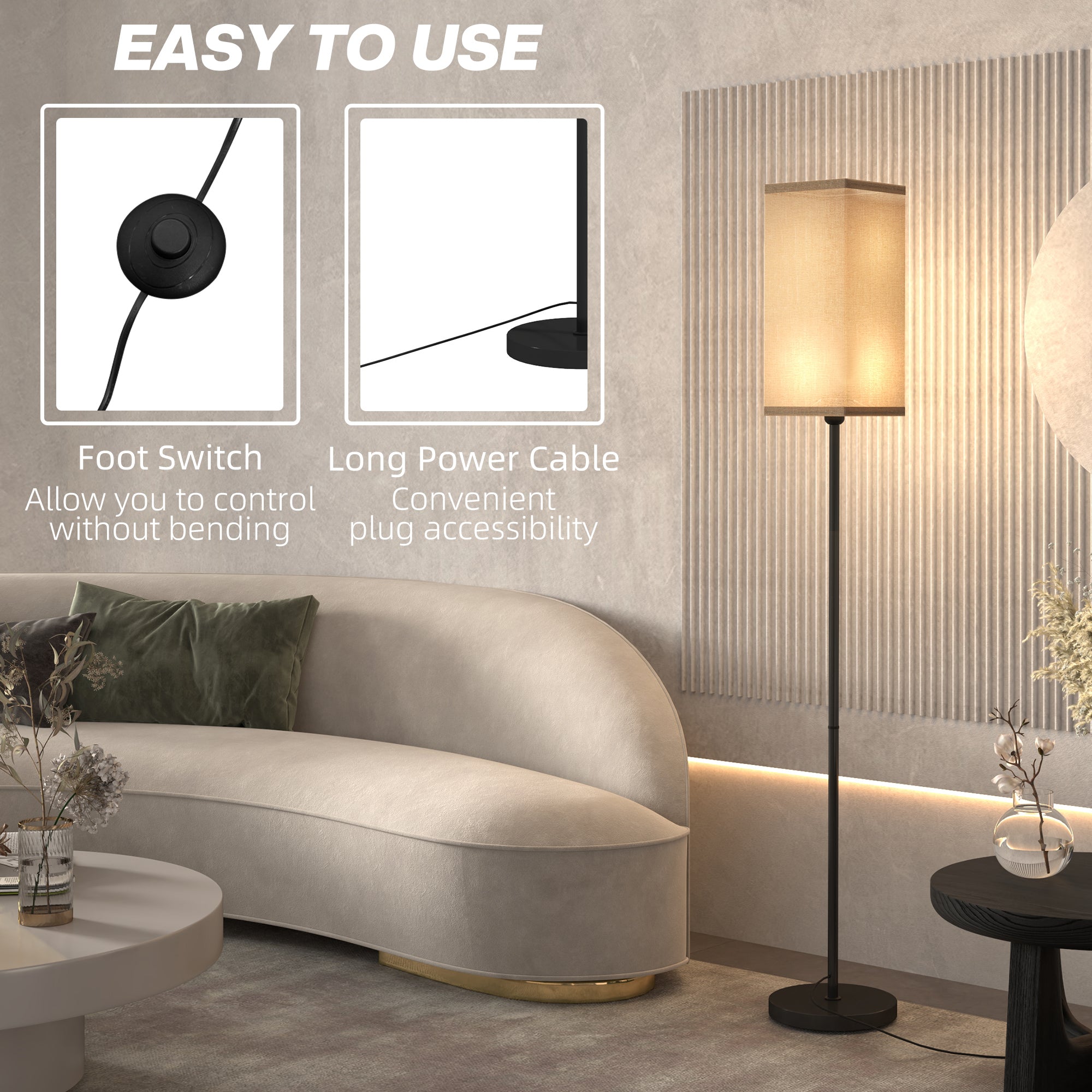 HOMCOM Standing Floor Lamp with Linen Shade for Living Room, Bedroom, Black - Lamp from HOMCOM