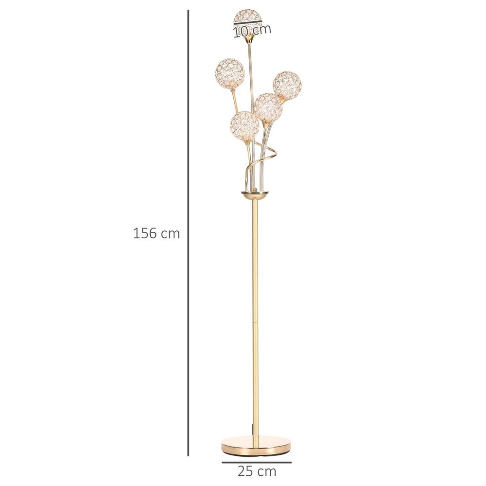 K9 Crystal Floor Lamp for Living Room, 5 Light Upright Standing Lamp, Gold - Lamp from HOMCOM
