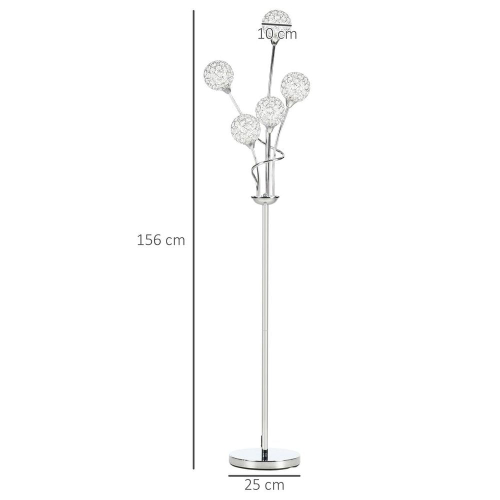 K9 Crystal Floor Lamp for Living Room, 5 Light Upright Standing Lamp, Silver - Lamp from HOMCOM