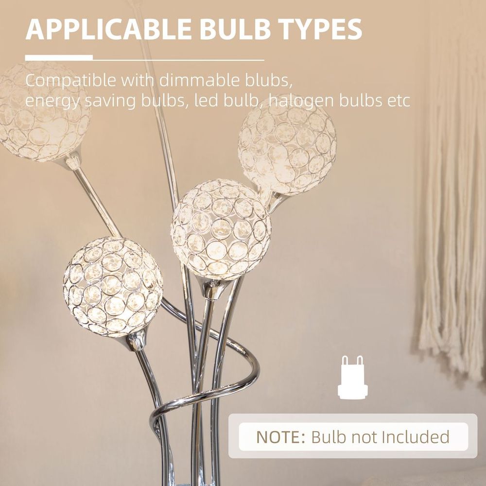 K9 Crystal Floor Lamp for Living Room, 5 Light Upright Standing Lamp, Silver - Lamp from HOMCOM