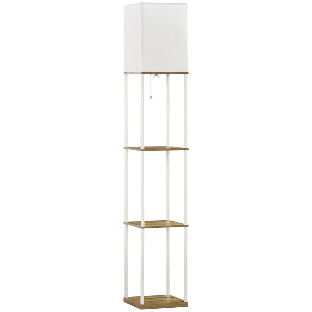 Modern Floor Lamp with Shelves and Fabric Lampshade for Living Room - Lamp from HOMCOM