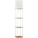 HOMCOM Modern Floor Lamp with Shelves and Fabric Lampshade for Living Room - Uncategorized Lamp