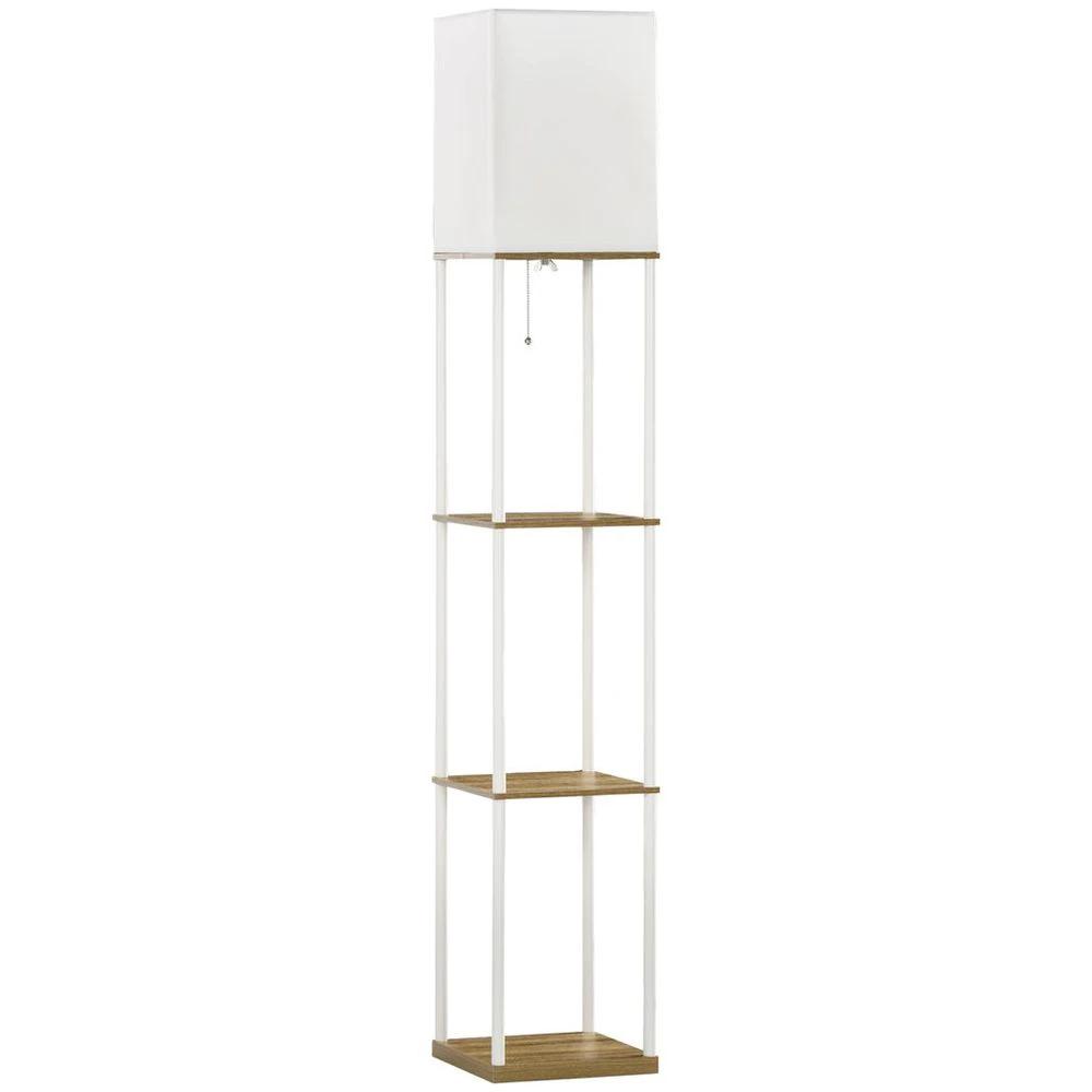 HOMCOM Modern Floor Lamp with Shelves and Fabric Lampshade for Living Room - Uncategorized Lamp