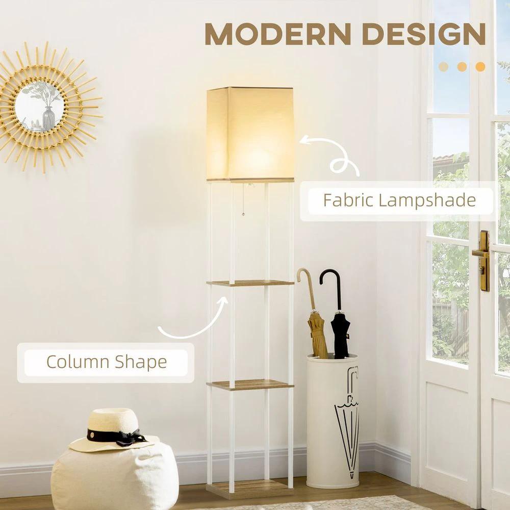 HOMCOM Modern Floor Lamp with Shelves and Fabric Lampshade for Living Room - Uncategorized Lamp