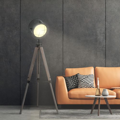Pine Wood Tripod Spotlight Floor Lamp Brown/Black - Lamp from HOMCOM