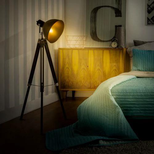 HOMCOM Retro Tripod Floor Lamp Dome Shade Light Wooden Legs-Black/Gold - Lamp