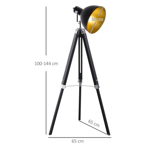 Retro Tripod Floor Lamp  Dome Shade Light Wooden Legs-Black/Gold - Lamp from HOMCOM