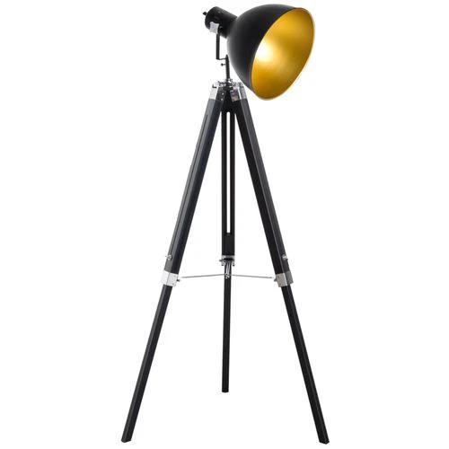 HOMCOM Retro Tripod Floor Lamp Dome Shade Light Wooden Legs-Black/Gold - Lamp