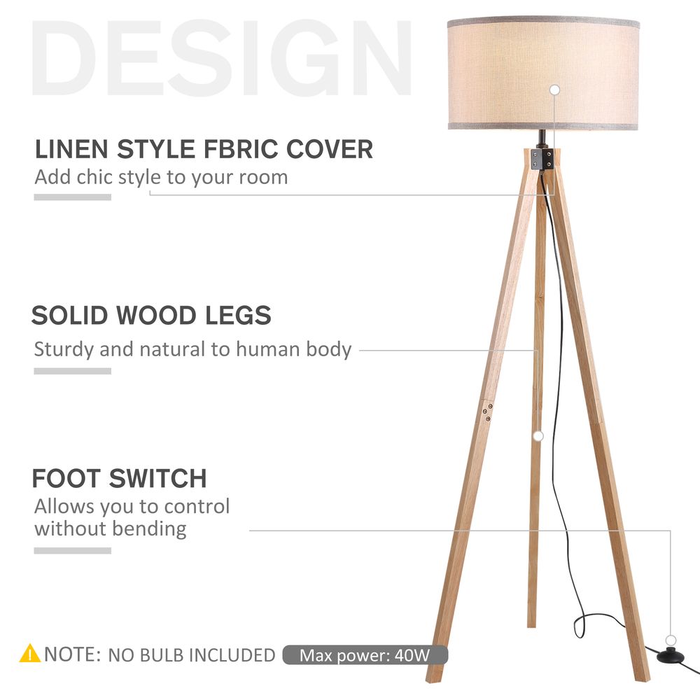 Rubber Wood Tripod Floor Lamp Beige - Lamp from HOMCOM