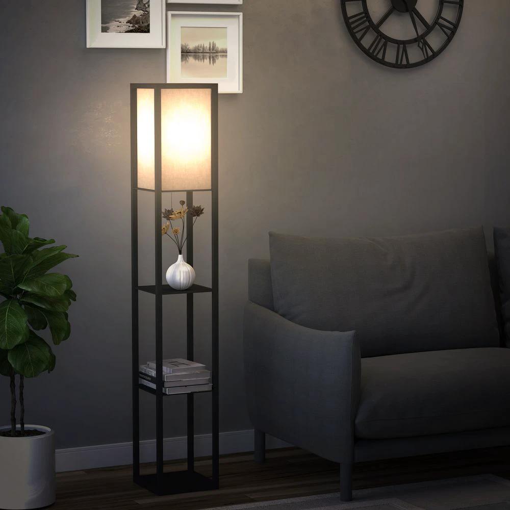 HOMCOM Shelf Floor Lamp, 4-tier Open Shelves, 26L x 26W x 160Hcm-Black/White - Uncategorized Lamp