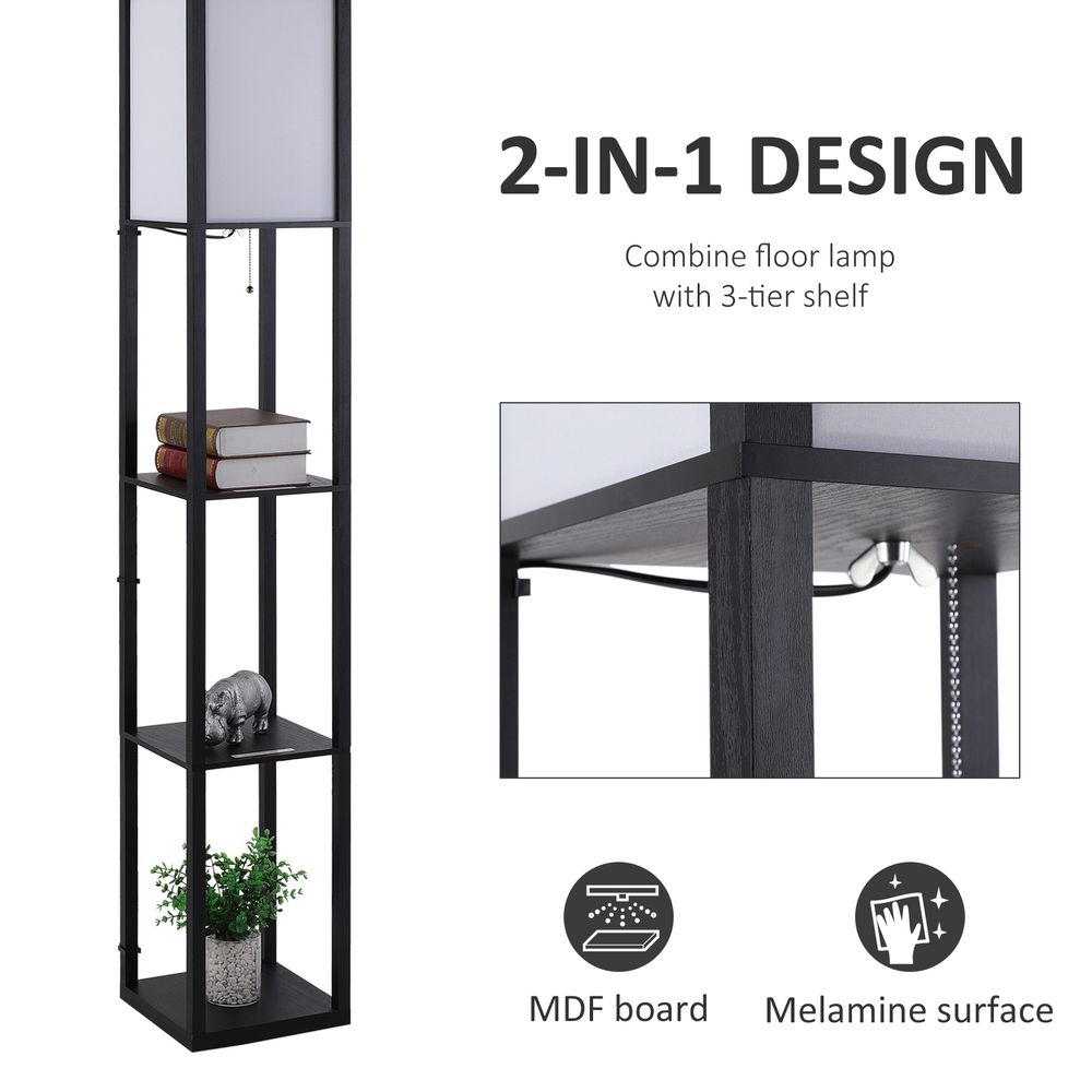 Shelf Floor Lamp, 4-tier Open Shelves, 26L x 26W x 160Hcm-Black/White - Lamp from HOMCOM