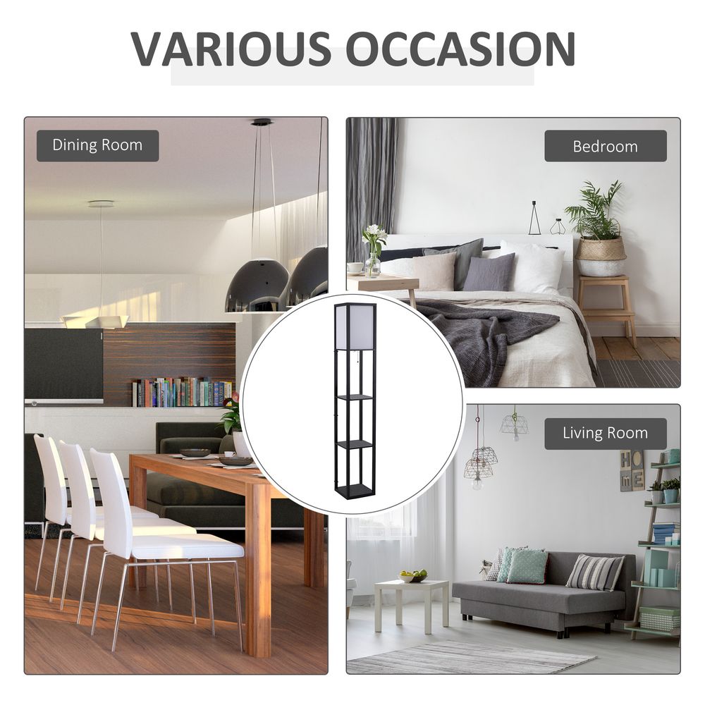 Shelf Floor Lamp, 4-tier Open Shelves, 26L x 26W x 160Hcm-Black/White - Lamp from HOMCOM