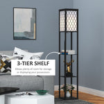 Shelf Floor Lamp W/4-tier Open Shelves Wooden, 26L x 26W x 160Hcm-Black/White - Lamp from HOMCOM