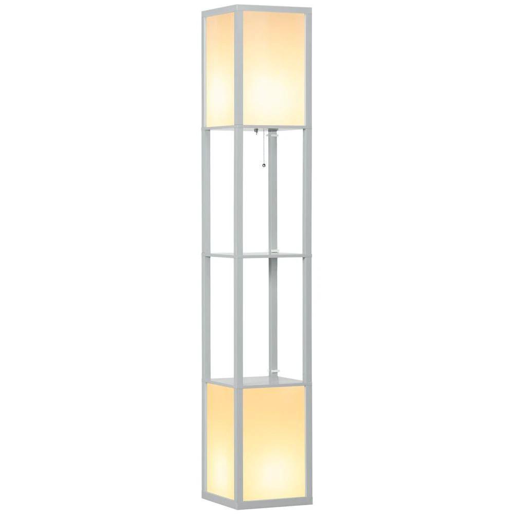 HOMCOM Shelf Floor Lamp with Dual Light, for Living Room, Bedroom, Black - Uncategorized Lamp