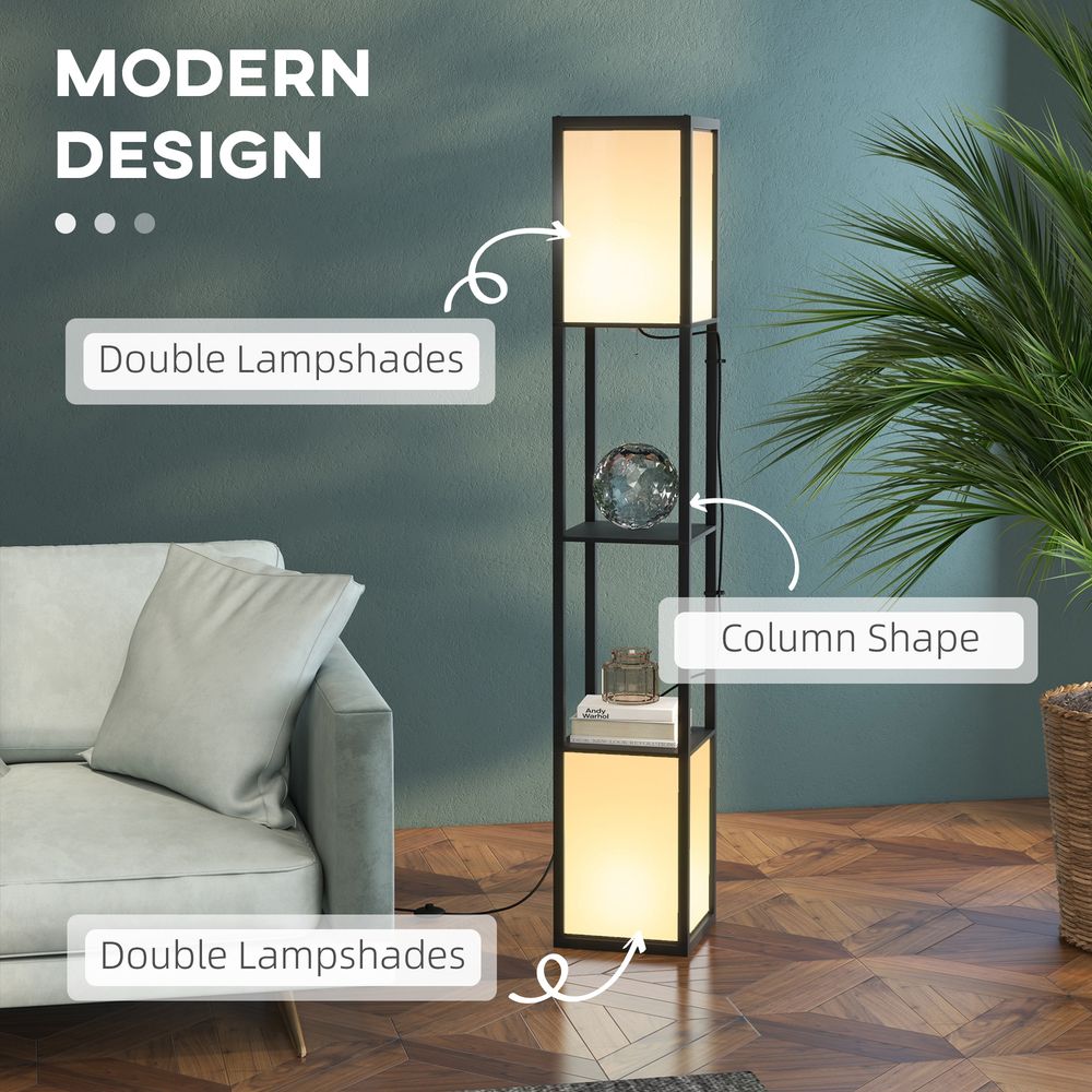 Shelf Floor Lamp with Dual Light, for Living Room, Bedroom, Black - Lamp from HOMCOM