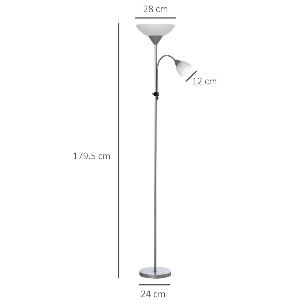 Steel Duo-Head Floor Lamp Silver - Lamp from HOMCOM